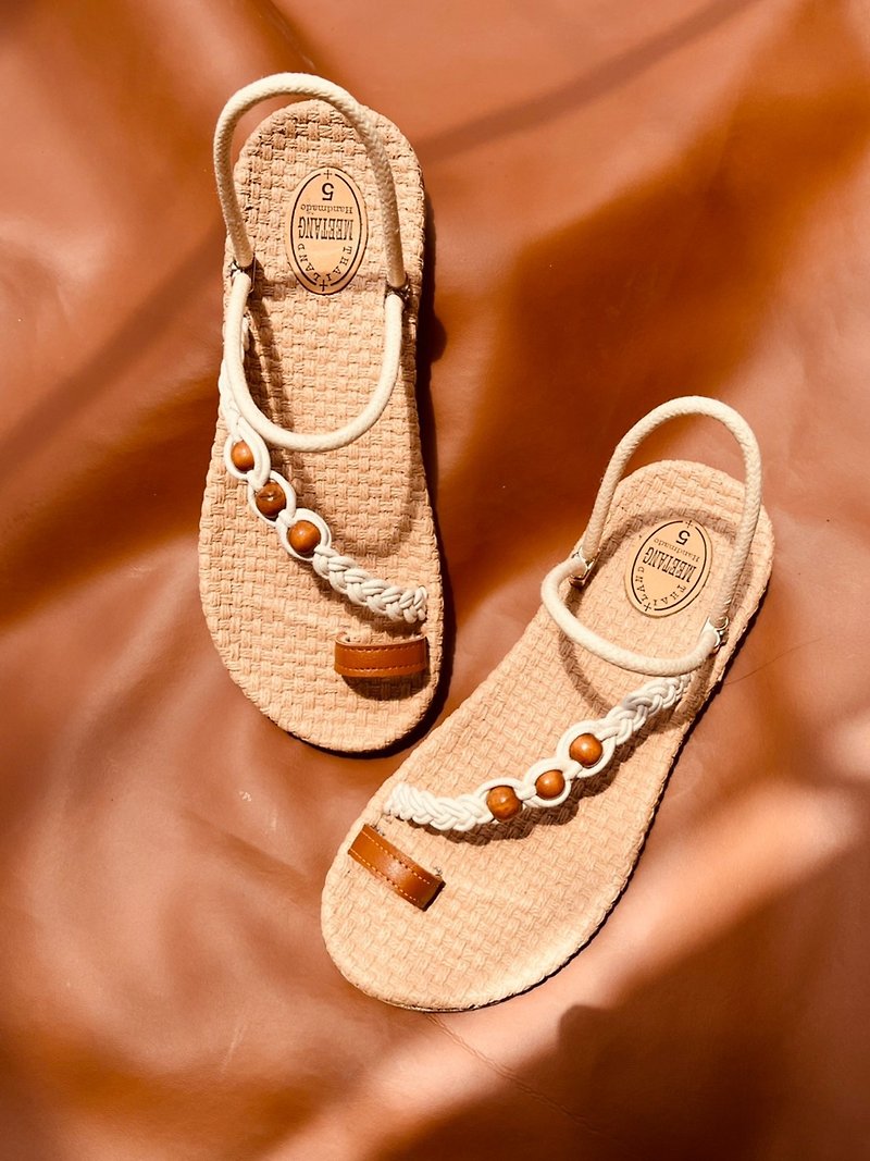 Summer sandals white macrame shoes para rubber sole boho sandal bohemian style - Sandals - Latex White