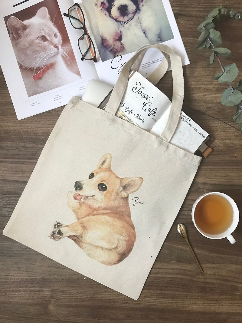 Keji Wenqing canvas bag - กระเป๋าถือ - ผ้าฝ้าย/ผ้าลินิน สีกากี