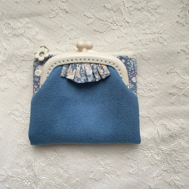 仿麂皮小荷葉系列口金拉鍊2用包升級版2.0 - 錢包/皮夾/長短夾 - 棉．麻 