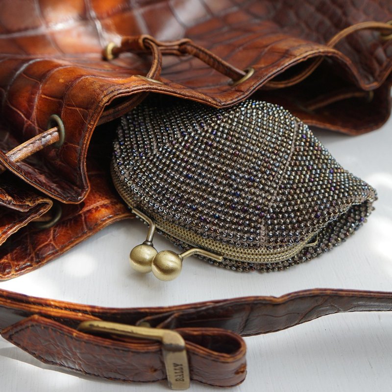 Ba-ba handmade Seedbeads crochet pouch No.1754 - 化妝包/收納袋 - 其他材質 金色