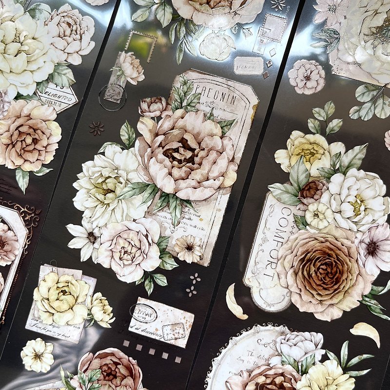 Splendid Time - PET Washi Tape Retro Flower DIY Handbook Diary Classical Style Decorative Elements - Washi Tape - Paper Multicolor