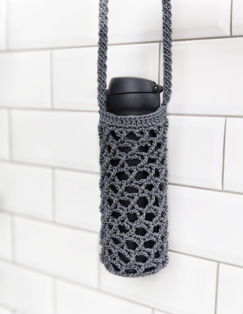 [Good day hand made] special line weaving hand made kettle bag (grey) - ถุงใส่กระติกนำ้ - วัสดุอื่นๆ สีเทา