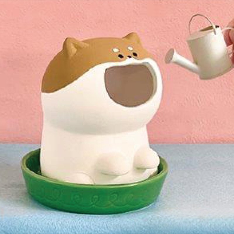 日本デコール 自然気化式加湿器 - 水を待つ小さな柴犬に潤いを与えます - 置物 - 陶器 ホワイト