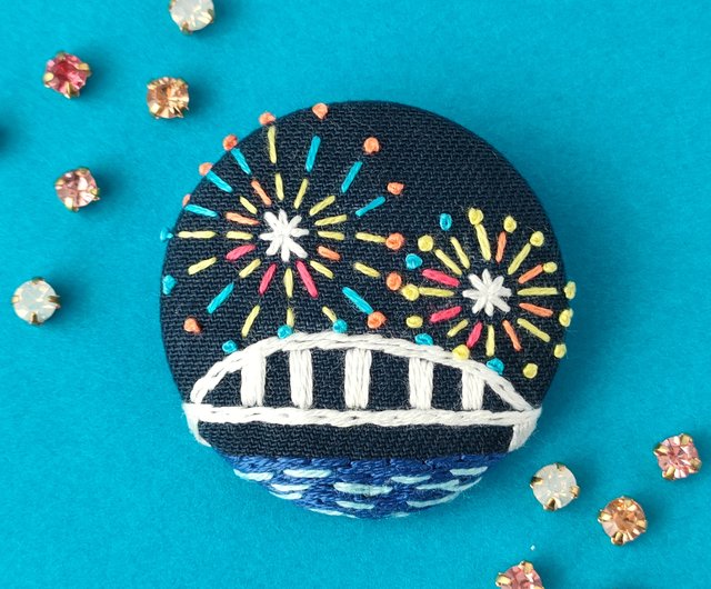 花火大会刺繍ブローチor刺繍ヘアゴム - ショップ かなちゃん手