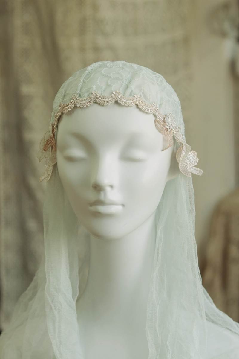 Vintage hand-dyed old 20s style bridal mesh hat handmade mesh veil - Hats & Caps - Other Materials 