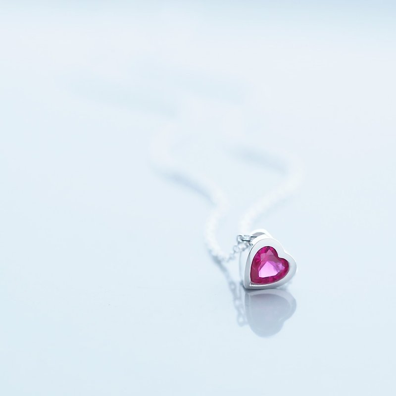 Ruby heart necklace Silver 925 - สร้อยคอ - โลหะ สีแดง
