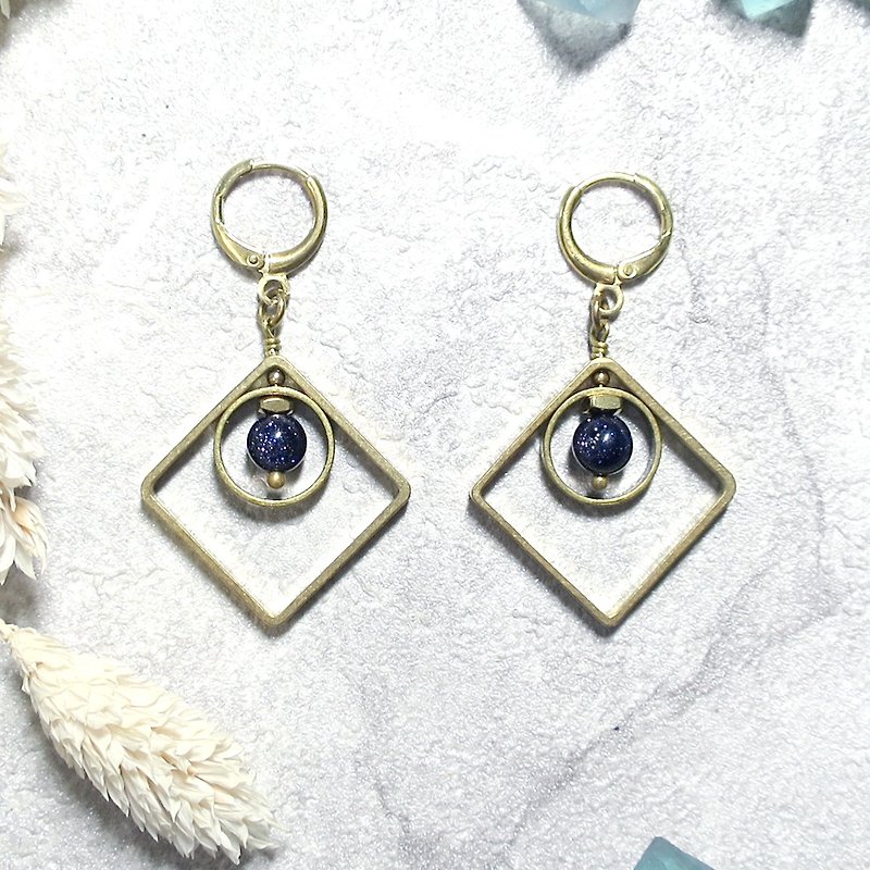 VIIART. Between square and circle. Blue sand Stone mysterious geometric Bronze earrings - can be changed cramping - Earrings & Clip-ons - Gemstone Blue