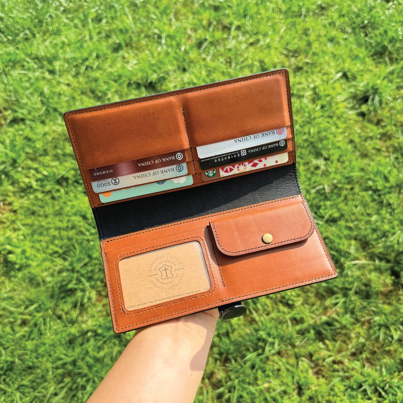 【Long Wallet】Light Brown Buttero | Slim | Handmade Leather in Hong Kong - Wallets - Genuine Leather Orange