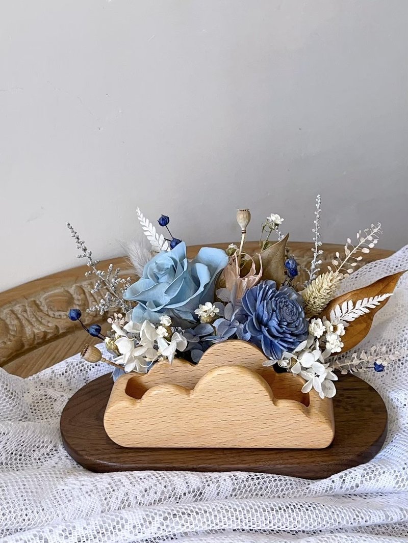 Business card holder/opening flower ceremony/opening ceremony/everlasting flower business card holder - Dried Flowers & Bouquets - Other Materials Blue