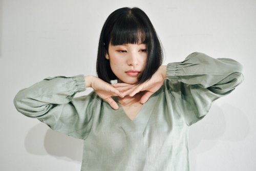 mitta LINEN DRESS-GREEN COLOR-LONG SLEEVE