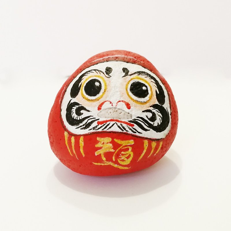 Daruma Stone Painting,Symbol of good luck. - 公仔模型 - 石頭 紅色