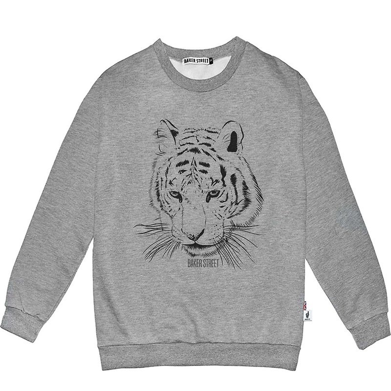 British Fashion Brand -Baker Street- Tiger Printed Sweatshirt - Unisex Hoodies & T-Shirts - Cotton & Hemp Gray