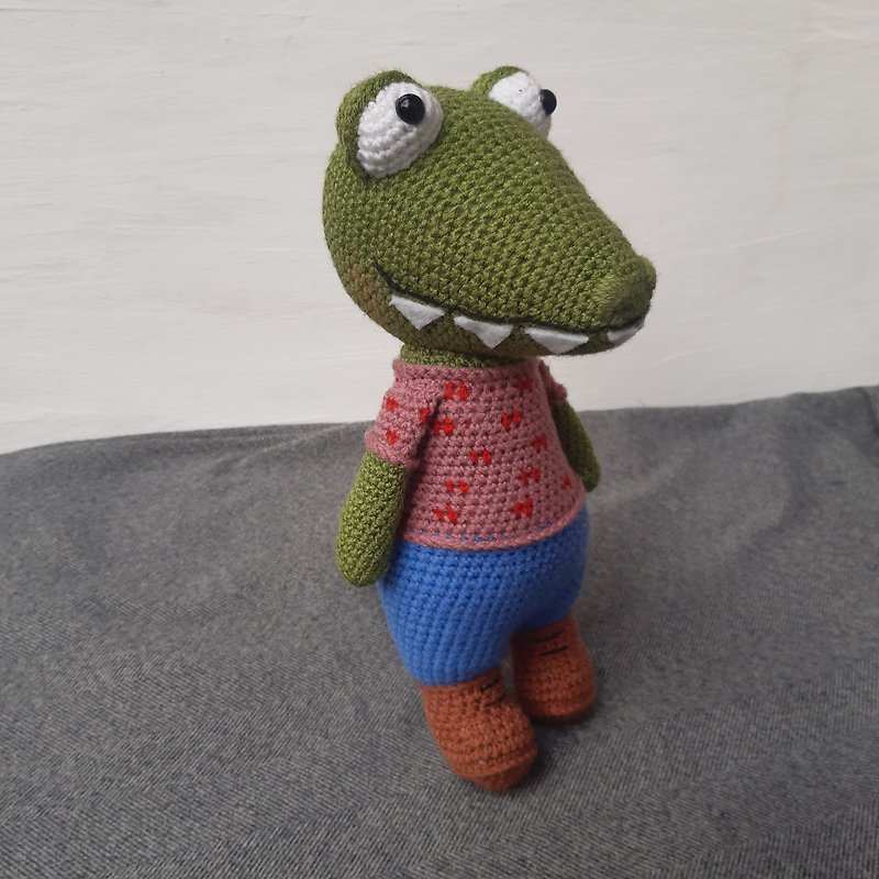 Hand crochet Crocodile Stuffed toys Animals Plush toys Amigurumi Knit Gift - ของเล่นเด็ก - อะคริลิค สีเขียว