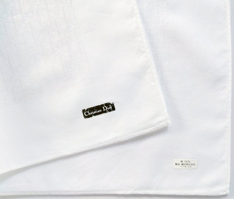 Christian Dior Vintage Handkerchief Woven Monogram White 19 x 19 inches 克里斯汀迪奧 - 手帕 - 棉．麻 白色