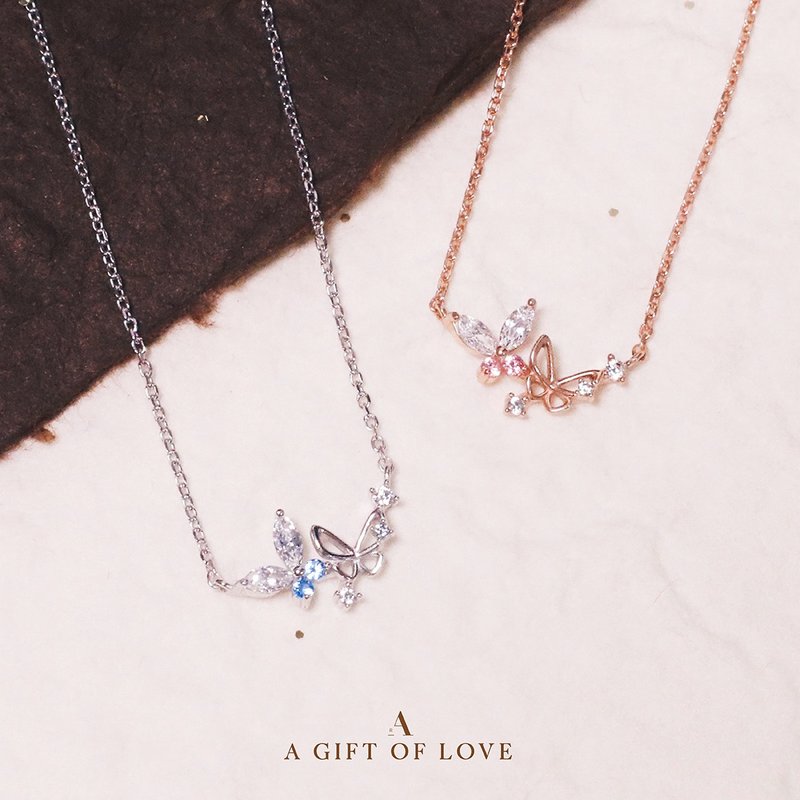 L'amour Elegant Butterfly Necklace (Rose gold) - Necklaces - Sterling Silver 