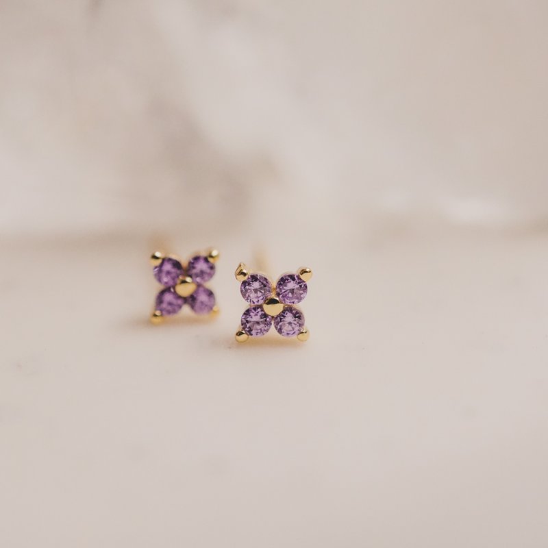 Amethyst Purple Lucky Clover Studs - ต่างหู - โลหะ สีม่วง