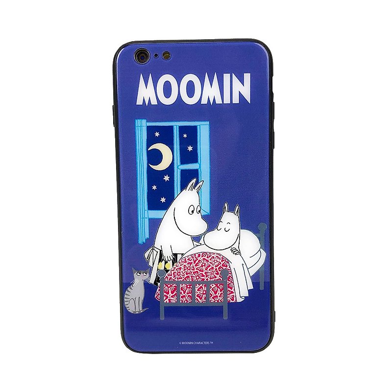 【iPhone系列】Moomin授權-嚕嚕米晚安好夢 水晶玻璃 手機殼 - 手機殼/手機套 - 玻璃 藍色