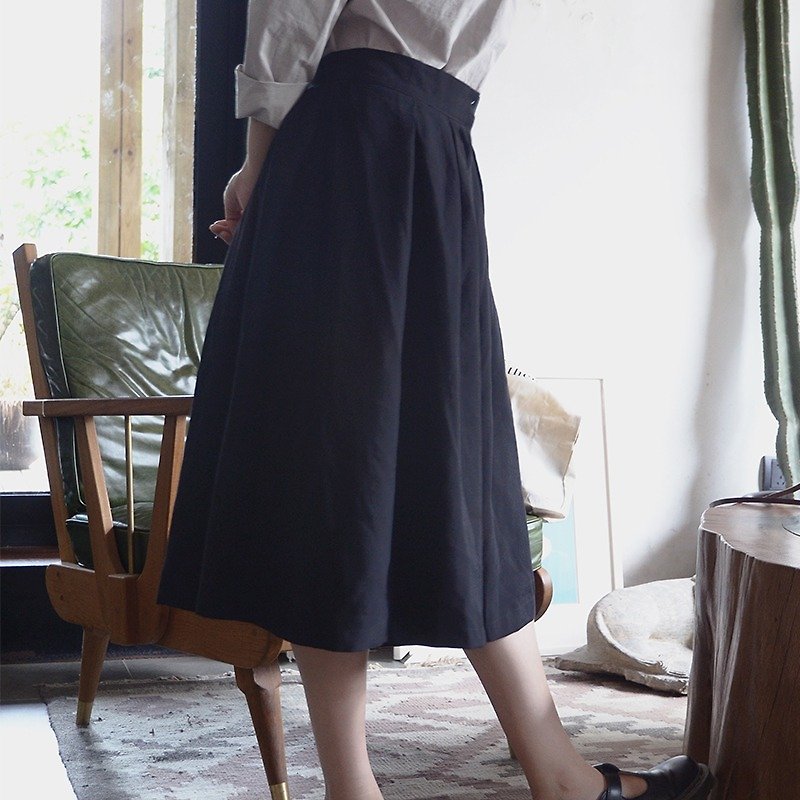 小眾高腰天絲褲裙|闊腿褲|天絲|獨立品牌|Sora-44 - 闊腳褲/長褲 - 棉．麻 黑色