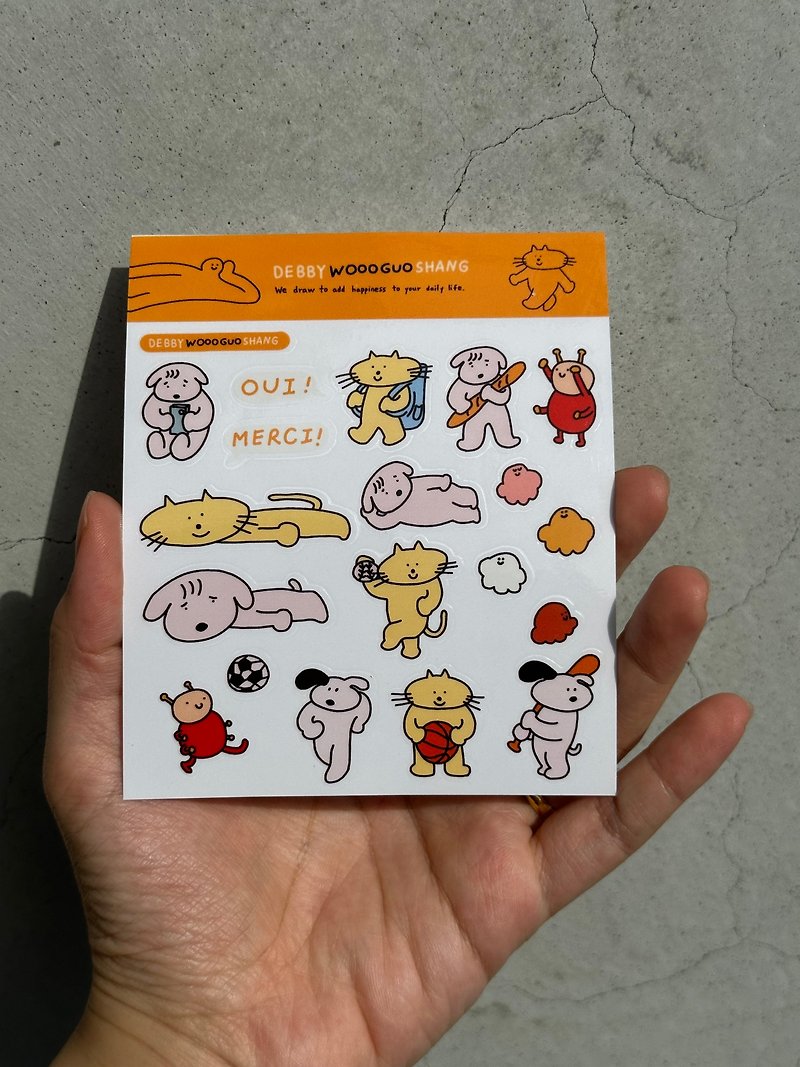 【WOOOGUO】可愛貓貓狗狗 透明貼紙 插畫 貼紙 手帳 裝飾 貓咪 - 貼紙 - 紙 多色