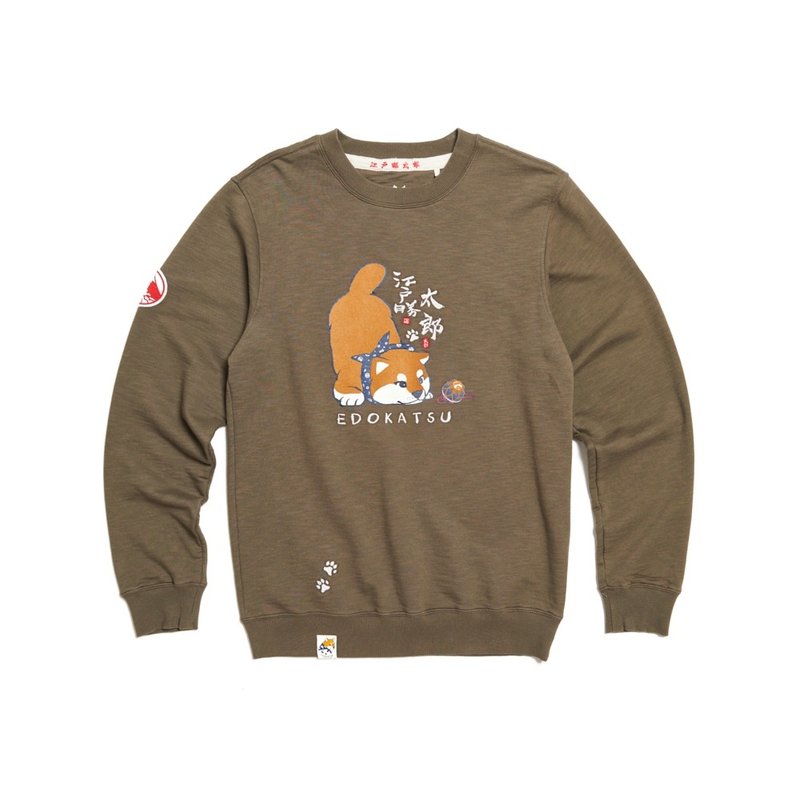 江戶勝 日系 男裝 勝太郎系列 狗狗球厚長袖T恤(中灰色) #上衣 - 帽T/大學T - 棉．麻 灰色