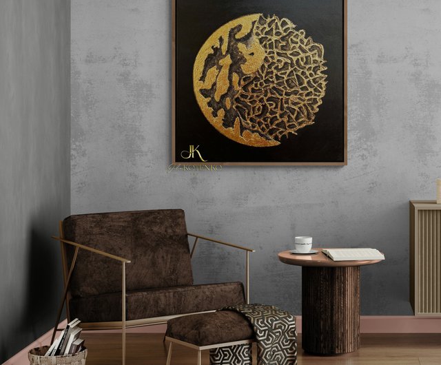 wall＊大きめ12号キャンバス　テクスチャーアート　絵画　原画　抽象画 キャンバスに描かれた大きな抽象画、黒と金の絵画、テクスチャー