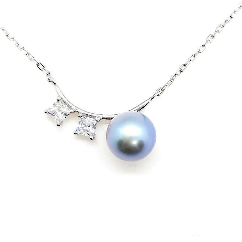 Stone cube seawater really Linen pearl sterling silver necklace - สร้อยคอ - ไข่มุก 