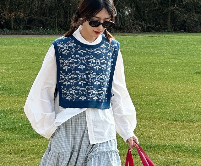 青花磁ジャカードニットベスト｜ジレ｜ニット｜春物｜Sora-1443