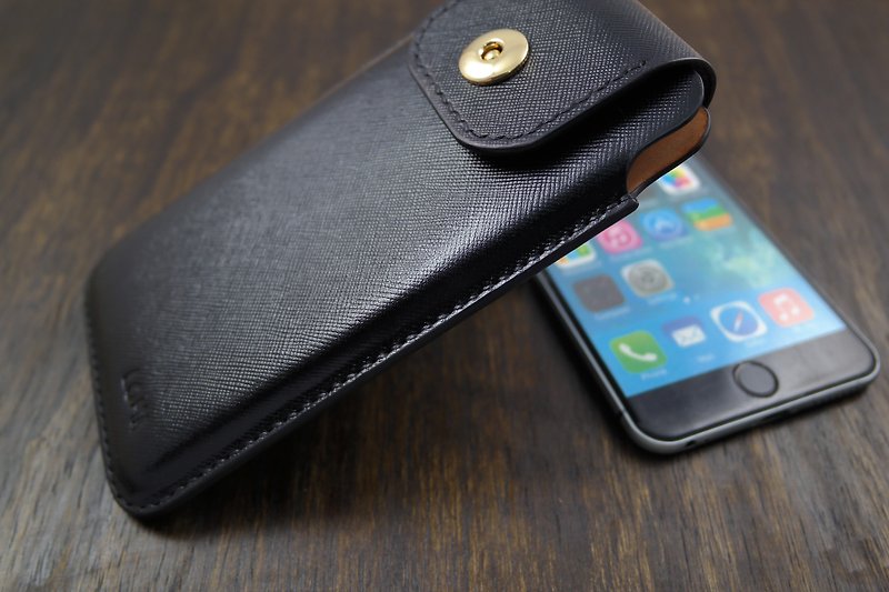 APEE leather hand ~ classic mobile phone holster ~ cross fine black ~ iphone 8 plus - Other - Genuine Leather 