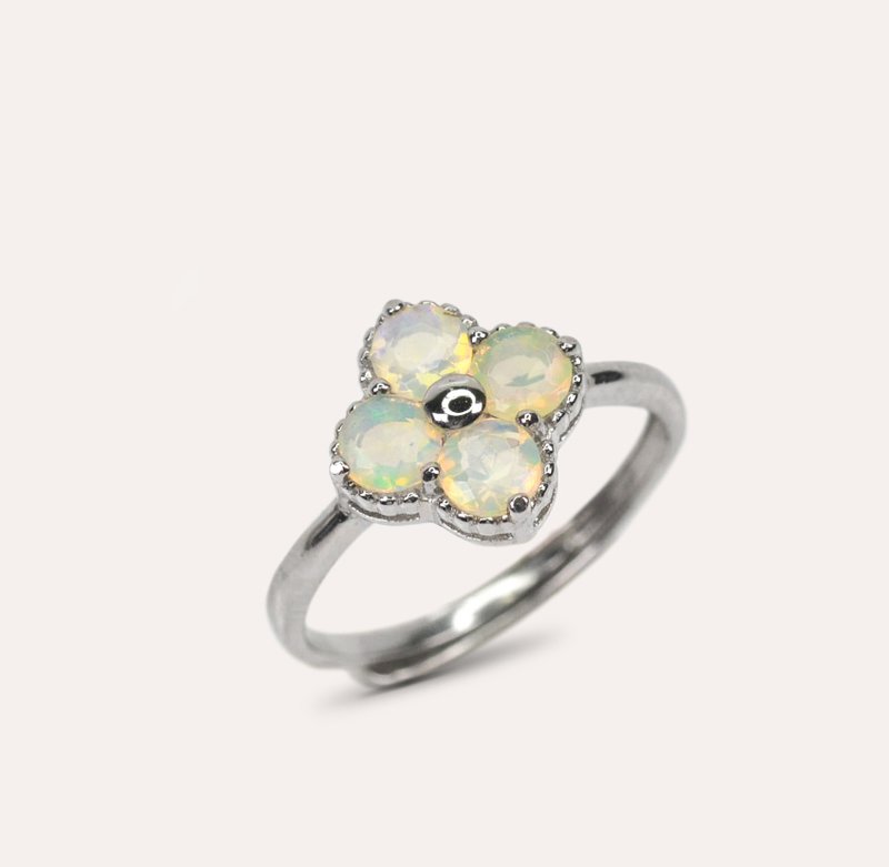 AND 蛋白石 白色 圓形 4mm 戒指 和諧系列 Blossom 天然寶石 - 戒指 - 銀 白色
