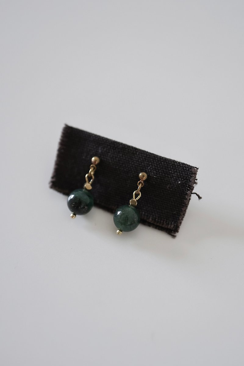 東陵石黃銅耳環　可改耳夾 - 耳環/耳夾 - 玉石 綠色