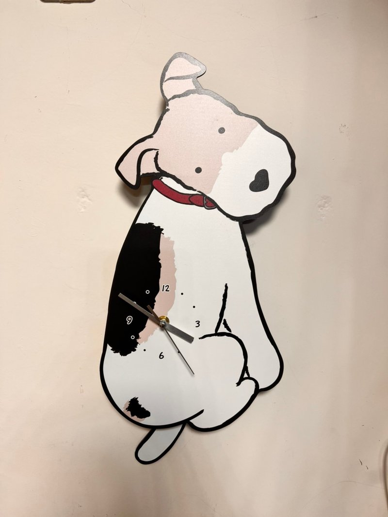 Wirefoxterrier 剛毛獵狐梗 尾巴搖搖時鐘 - 時鐘/鬧鐘 - 其他材質 白色