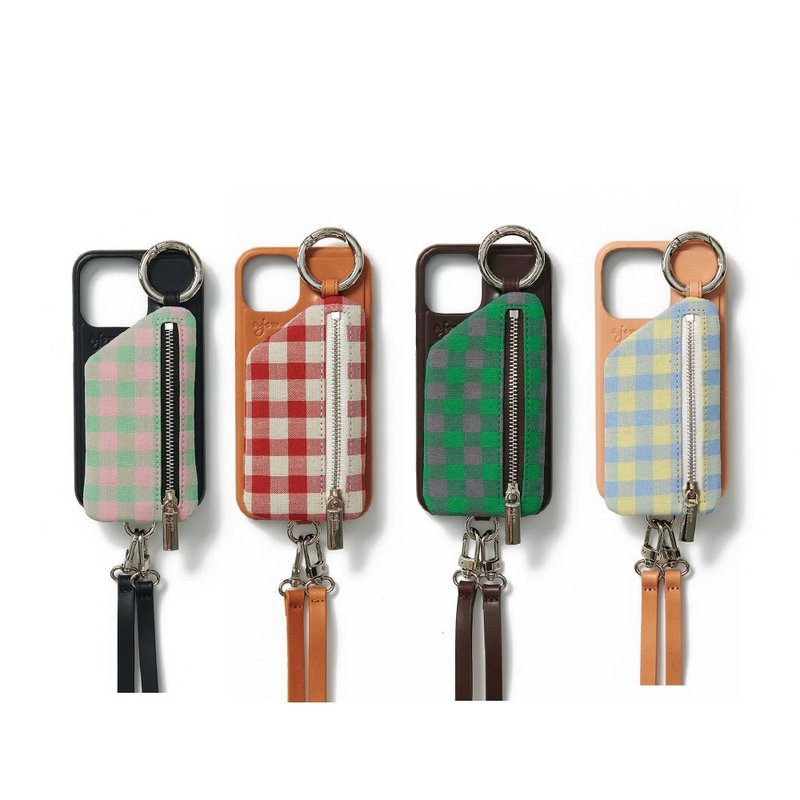 ajew cadenas check leather zipphone case (with strap) - Phone Cases - Faux Leather Black