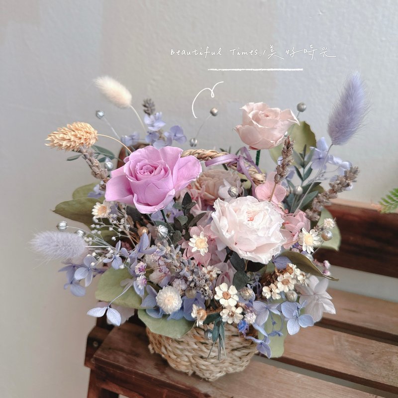 美好時光-永生花提籃花、花童提籃、野餐花籃、開幕花籃 - 乾燥花/永生花 - 植物．花 紫色