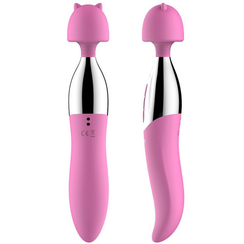 Leten Miss Meow is a double-use tongue and wave to warm the AV massage stick - สินค้าผู้ใหญ่ - ซิลิคอน สึชมพู