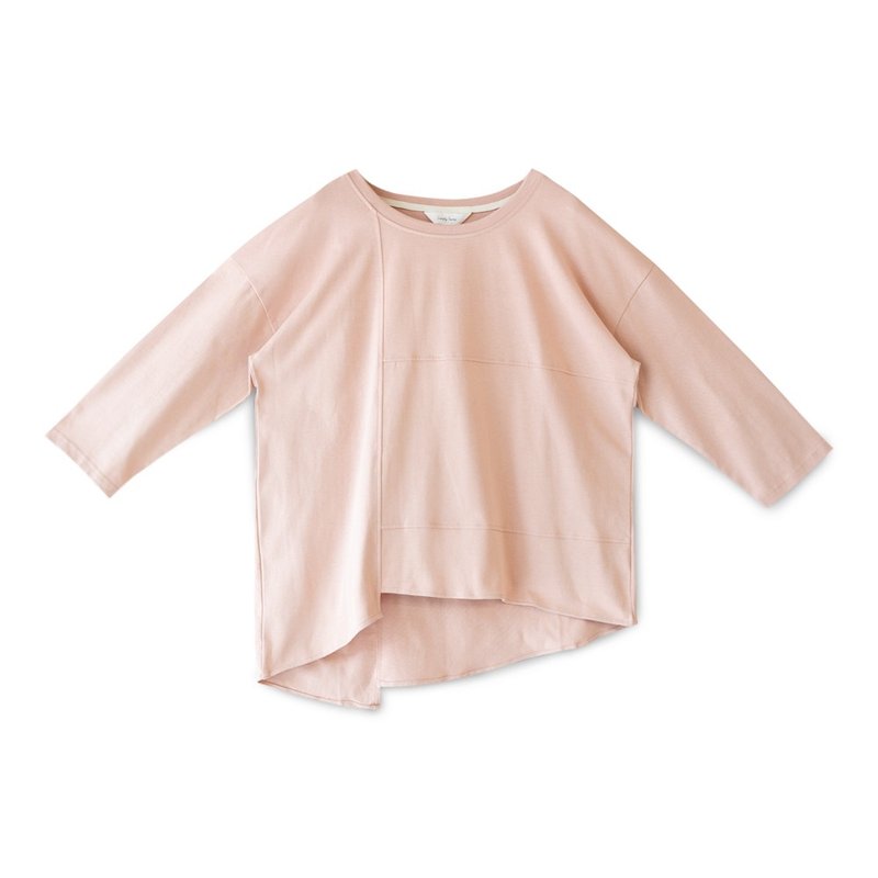 【Simply Yours】Irregular splicing mid-sleeve T pink F - เสื้อยืดผู้หญิง - ผ้าฝ้าย/ผ้าลินิน สึชมพู