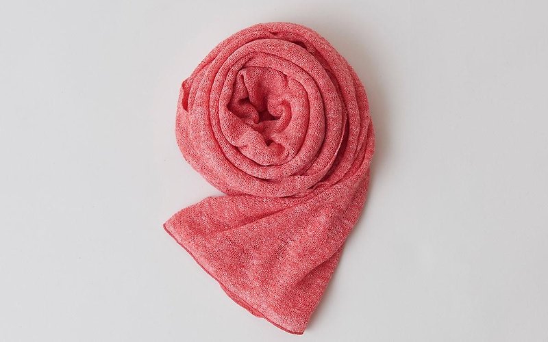 リネンニットストール　ピンクレッド - 絲巾 - 棉．麻 粉紅色