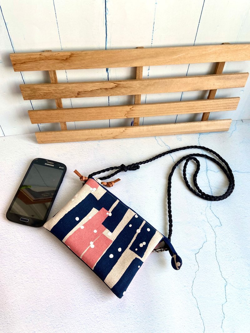 Geometric square five-layer cross-body bag can hold mobile phones and passports. Comes with adjustable woven straps made of Japanese cotton. - Messenger Bags & Sling Bags - Cotton & Hemp 