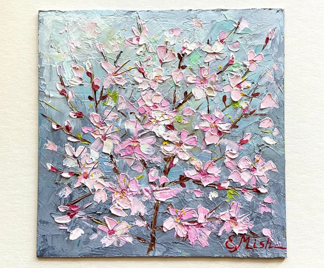WEB限定カラー 桜と寺」 手描き 油絵 風景画 原画 油彩画 印象派 （咲く 絵画