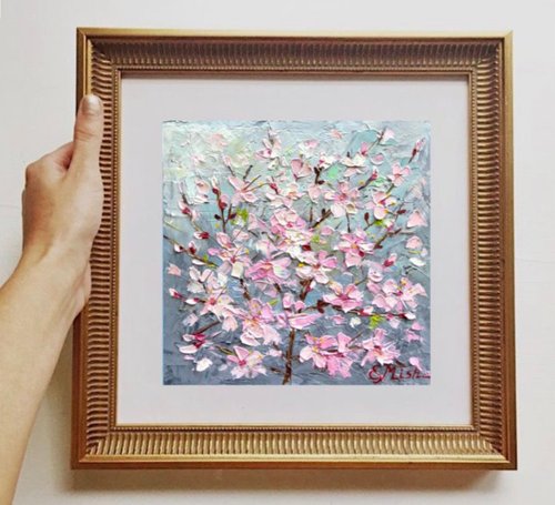 桜、油絵、インパスト、印象派アート、ヒーリングアート
