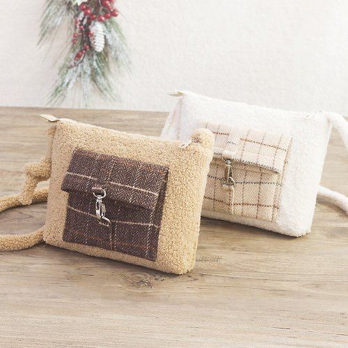 青鹿製包 冬新品 泰迪絨x毛呢 2色 隨身挎包旅行小包 輕便實用 禮物包裝