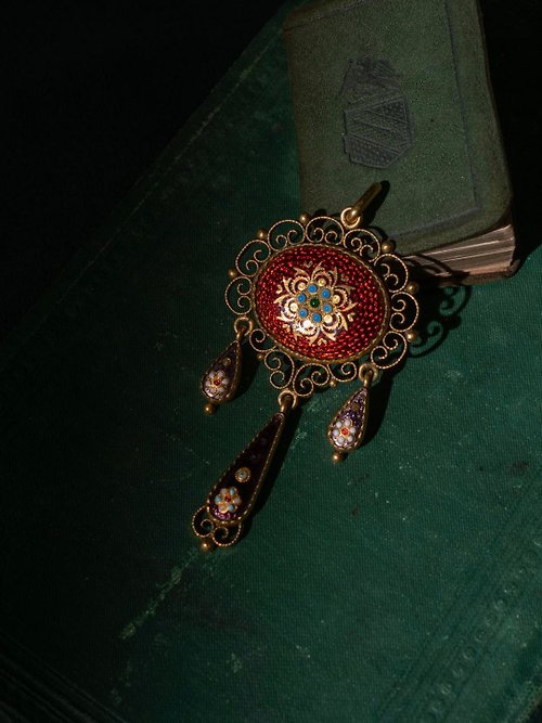 鑲珹古董珠寶 Emaux Bressans 法國東南部 大型布列松珐瑯吊墜