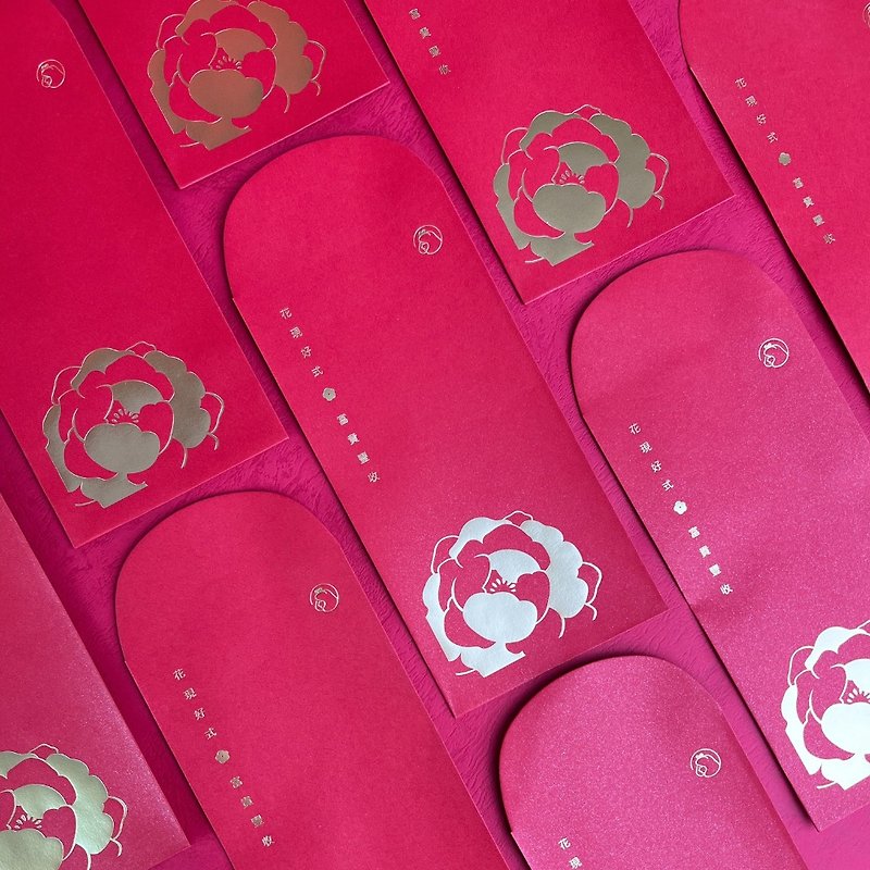 [Beautiful Flowers Style Wealth and Harvest] Textured Hot Stamping Red Envelope Bags (6 Packs) - ถุงอั่งเปา/ตุ้ยเลี้ยง - กระดาษ สีแดง