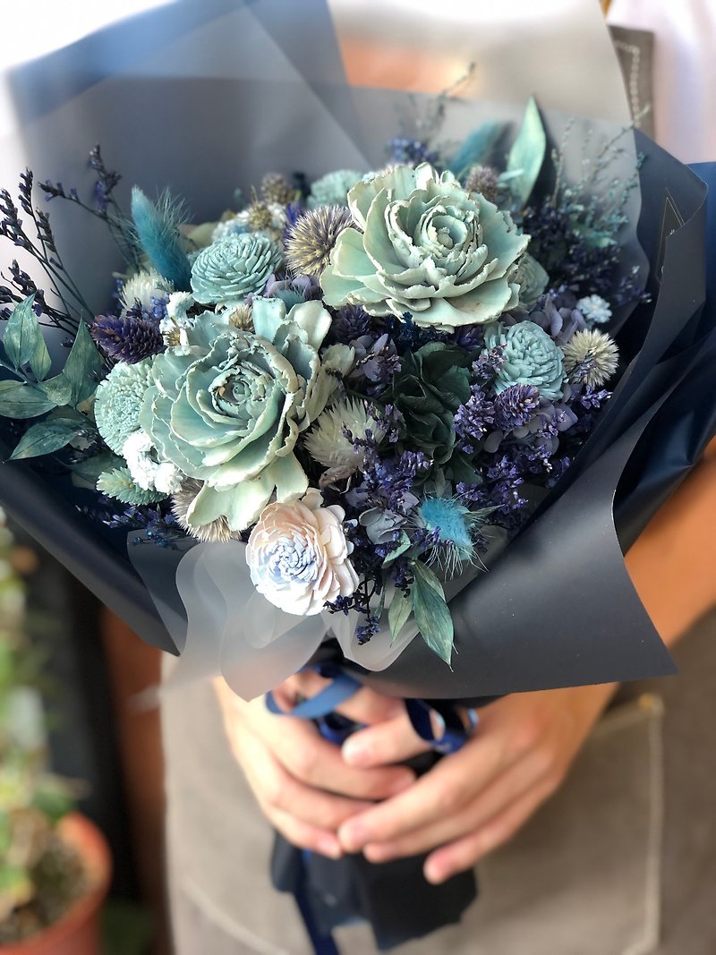 乾燥花 索拉花 花束 送禮 客製化 - 乾花/永生花 - 植物．花 藍色