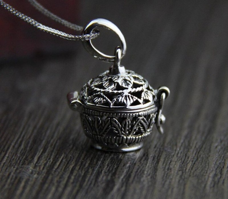 Real S925 Sterling Silver Old Designer Openable Box Pendant Necklace - 長項鍊 - 純銀 銀色