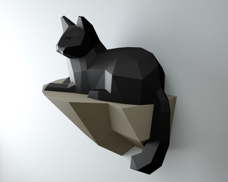 Papercraft Cat on a rock, Wall construction, 3D paper craft, DIGITAL TEMPLATE - 手工藝教學/工具書 - 其他材質 