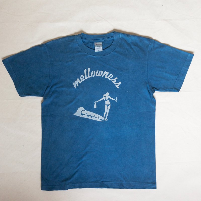Mellowness TEE Indigo dye 藍 - เสื้อฮู้ด - ผ้าฝ้าย/ผ้าลินิน สีน้ำเงิน