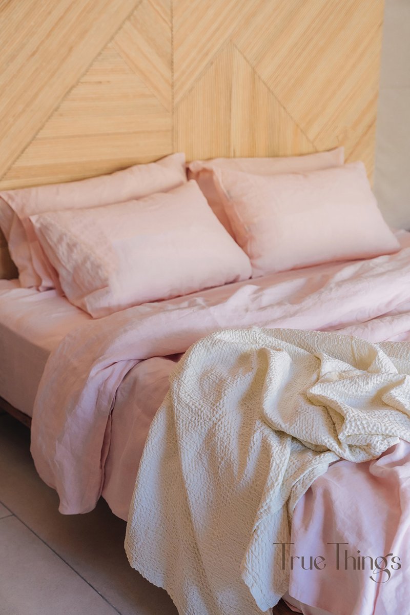 Blush pink linen pillowcase / Pink pillow cover / Euro, American, Taiwan size - 寢具/床包 - 亞麻 粉紅色