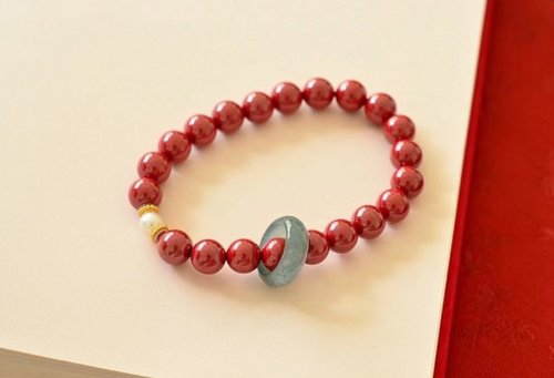 Angel's tears 天使之淚 Jewelry Design 8mm天然原礦硃砂. 帝王砂 瓜料藍水翡翠跑環設計單圈手串s