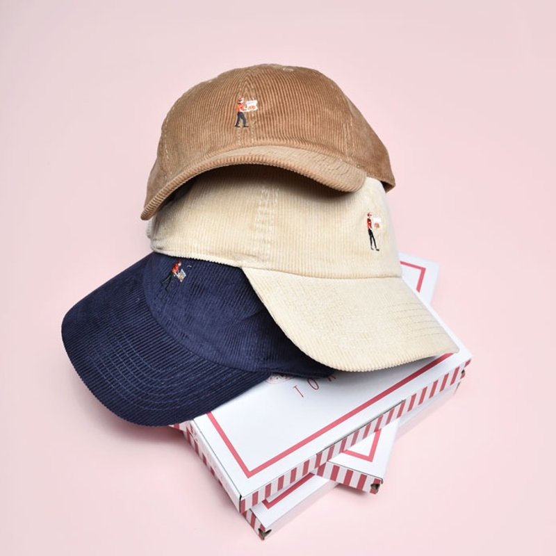 'PIZZA DELI 'Summer Corduroy' Cap - 帽子 - 棉．麻 咖啡色