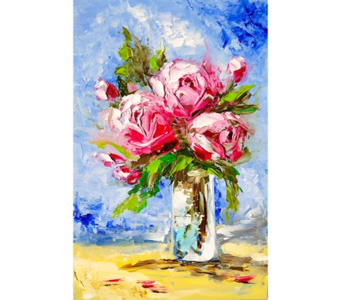 油絵　ばら バラの絵花オリジナルアートワーク油絵30x20cm/12x8インチ